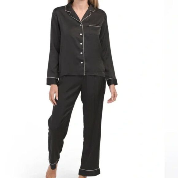 HOUSE OF HARLOW 1960 Velour 2 Piece Pajama Set, Black with White Pipping, Size L - Picture 1 of 13
